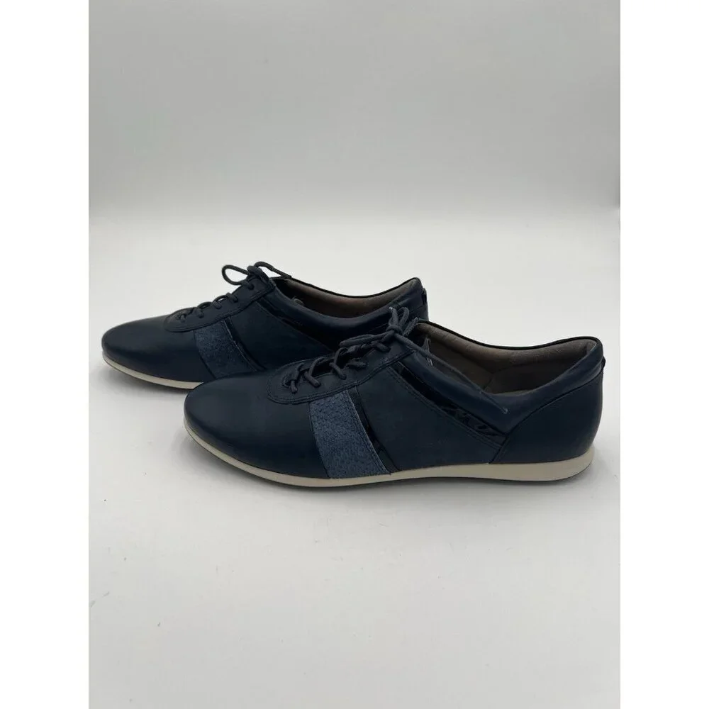 Ecco Touch Navy Leather Sneakers Women 40 US 9-9.5 Lace Up Comfort Walking Shoes